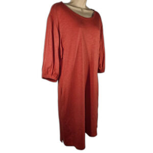 Peruvian Connection Shirt Dress Short 3/4 Balloon Sleeve Orange Modal Cotton XS‎